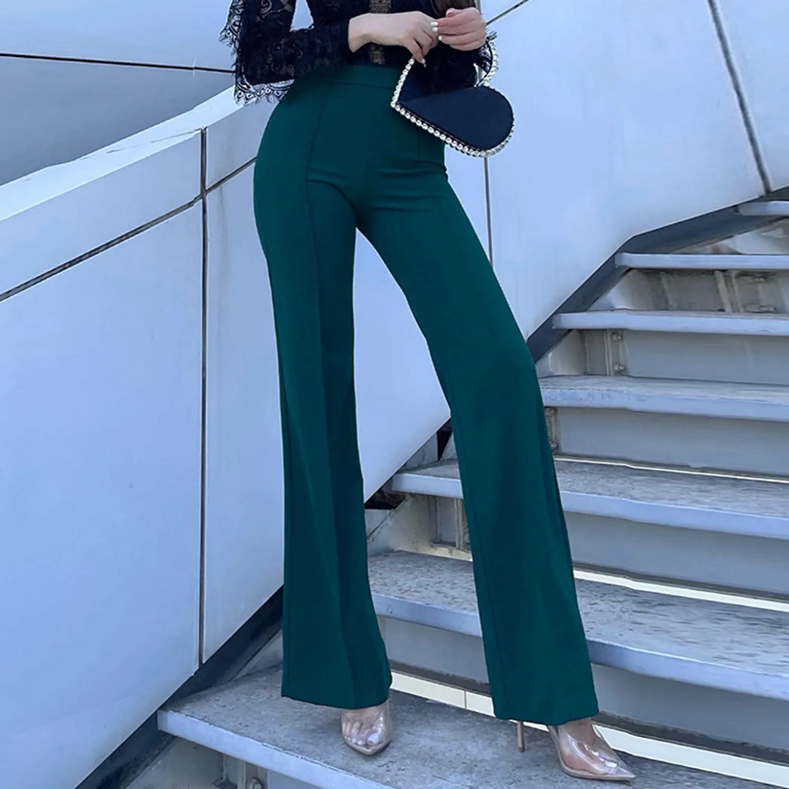 

Fashion Solid Slim Flared Pants Women High Waist OL Ladies Career Long Trousers Female Fall Chic Dropping Bell-Bottom Pants