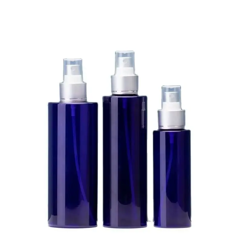 

10Pcs Mist Spray Bottle Fine PET 100/200/250ml Plastic Blue Perfume Sprayer Matte Silver Ring Cosmetic Toner Water Spray Bottles