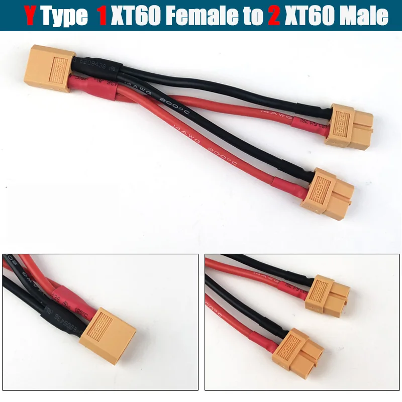 XT60 Parallel Battery Connector Male/Female Cable Dual Extension Y Splitter/ 3-Way 14AWG Silicone Wire for RC Battery Motor