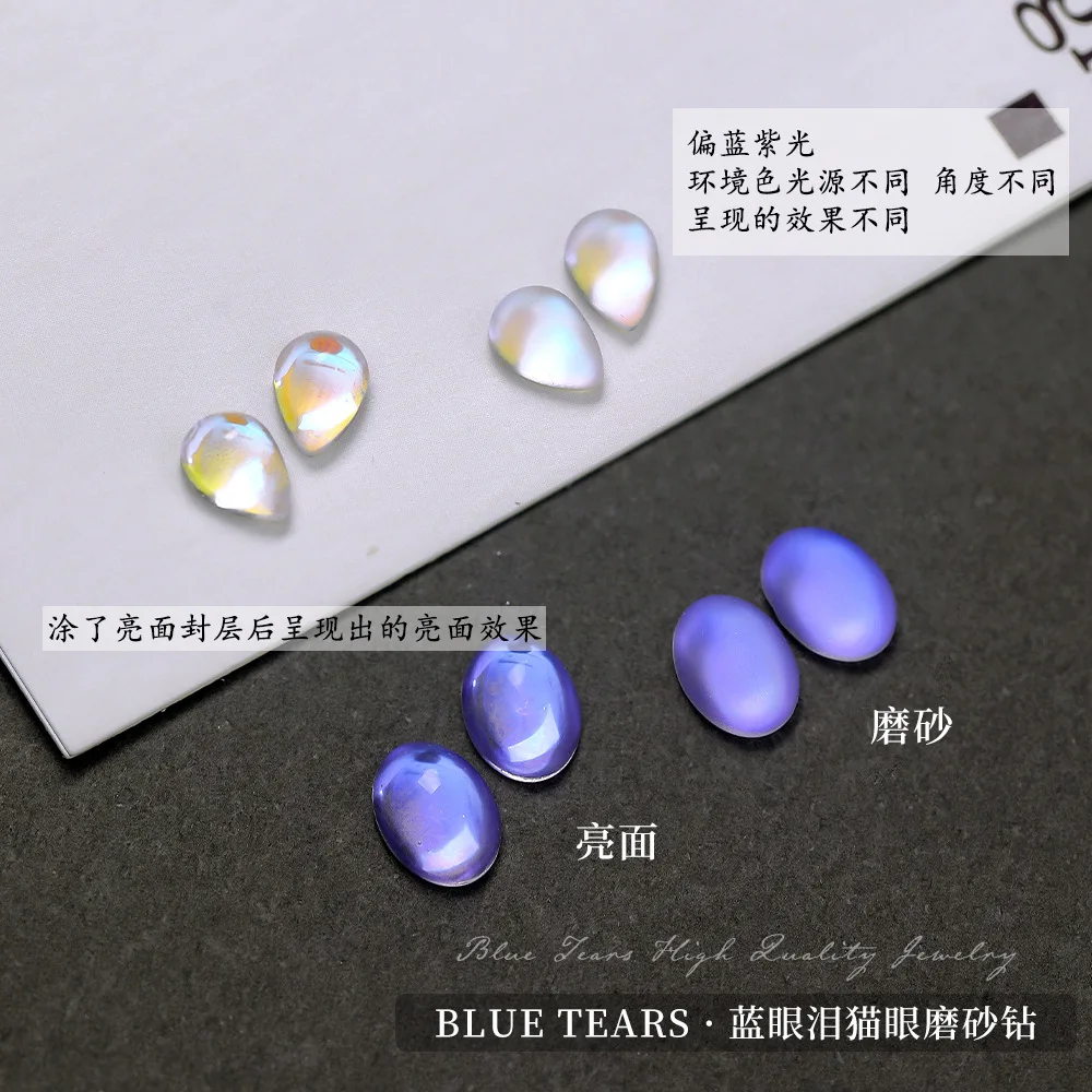 50pcs Mixed Size Blue Tears Cat Eye Nail Art Decoration Parts Sparkle Transparent Round Water Drop Nail Charms Gems Accessories