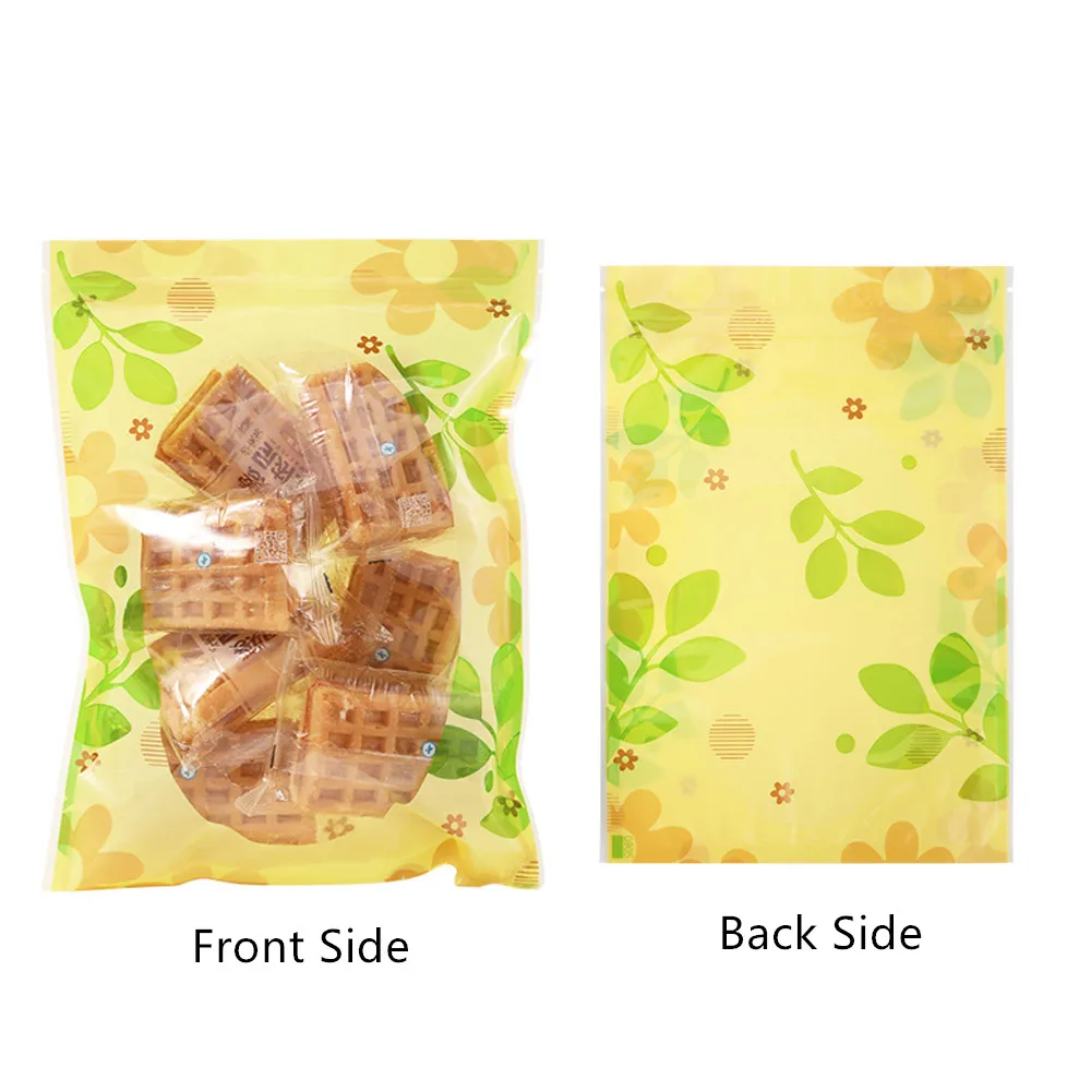 

100pcs Transparent Zipper Clip Resealable Bags with Green Fancy Printing - Gift / Flower Tea Package Plastic Zip Lock Pouches