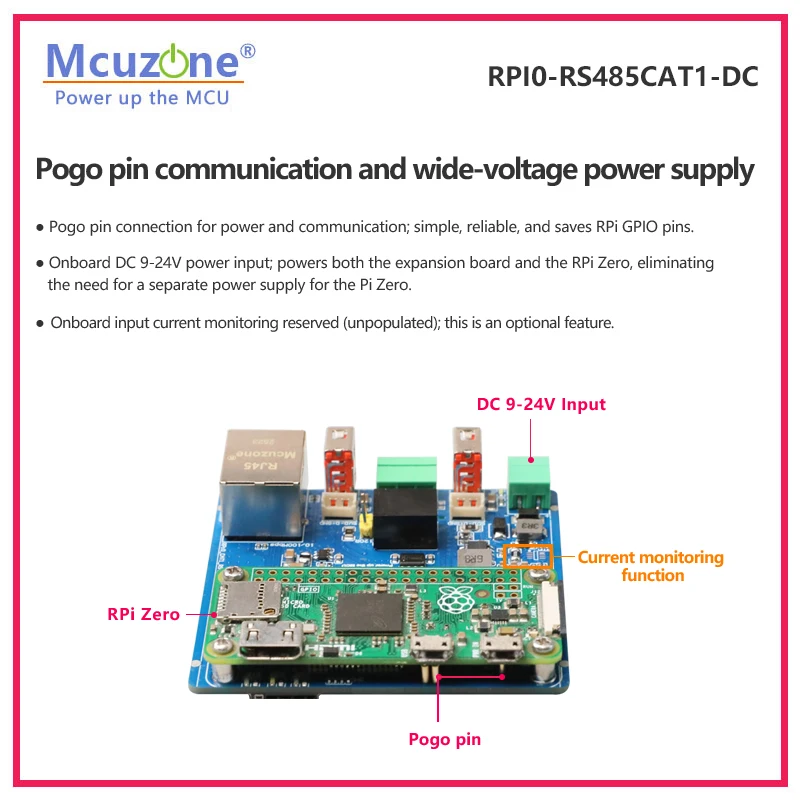 RPI0-RS485CAT1-DC,Raspberry Pi  Zero RS485 & CAT1-DC 4G HAT,DC 9-24V Wide Voltage Input,ISO RS485,Ethernet,CAT1 4G,Driver-Free