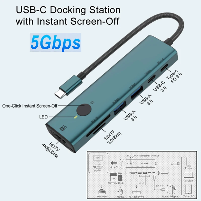 

Splitter Converter docking station 4K@30Hz USB-C Hub SD/TF Card Reader computer expansion dock USB C to HDMI-compatible Adapter