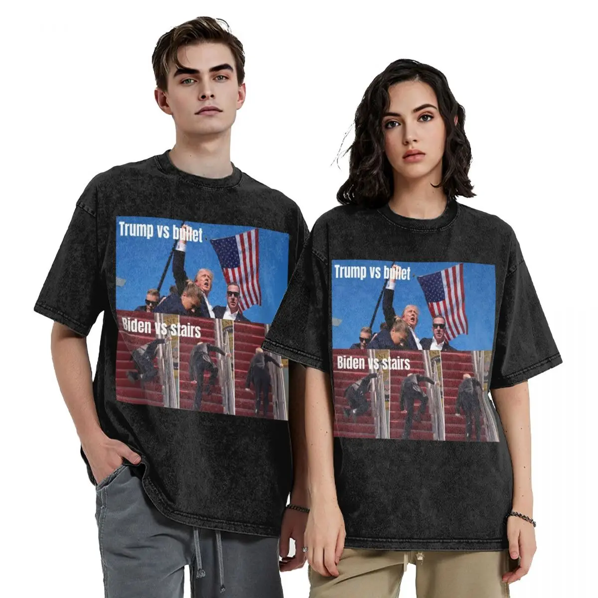 Hip Hop 2024 Trump Rally Shot Merch Shirts Washed Style Men Women Shooting at Donald Trump Rally T-Shirts Fashion Top Tee Shirt