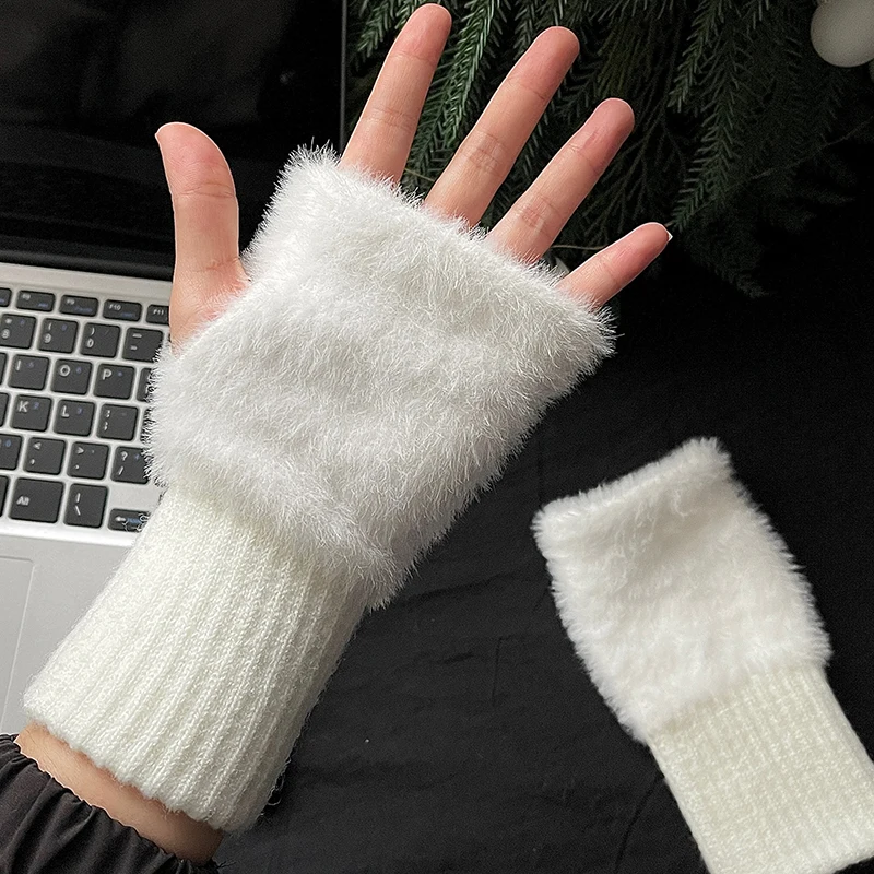 

Plush Fingerless Gloves Female Winter Mitten Soft Warm Student Women Flip Gloves Outdoor Write Gloves Thickened Cold Protection