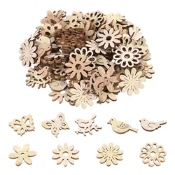 100 Pcs Nativity Crafts Wooden Flowers Cartoon DIY Handmade Crafts Wood Blanks Christmas Wooden Cutouts Child