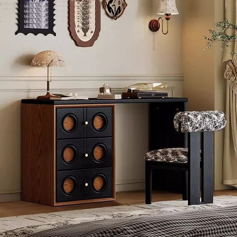 *Vintage Style Extendable Makeup Dressing Table with Storage, Compact Corner Vanity for Small Bedrooms