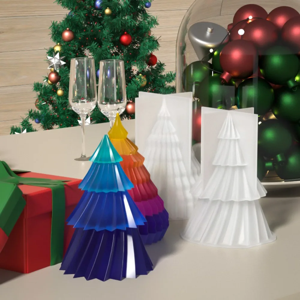 Home Decoration Diagonal Striped Christmas Tree Candle Mold Conical Shaped Soft Soap Mould Silicone DIY