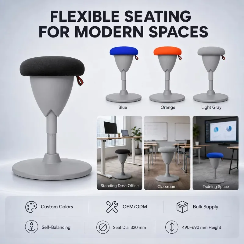 Height Adjustable Self‑Balancing Wobble Stool Active Sitting Chair For Office Desk