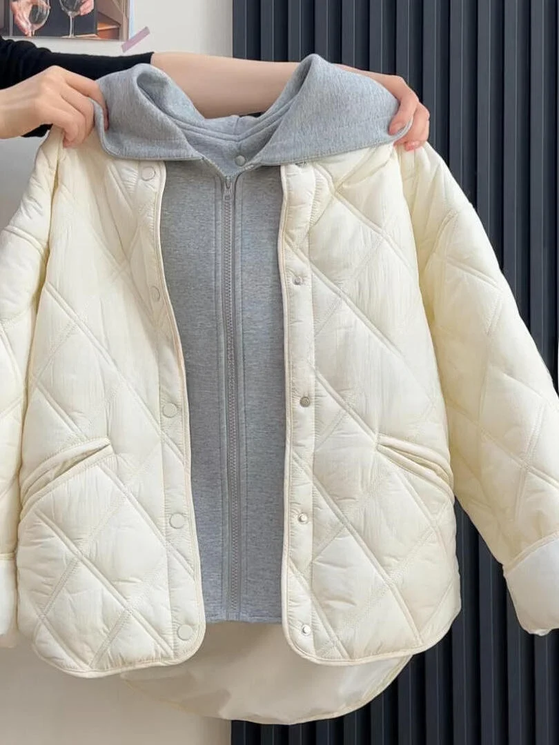 

Женское длинное хлопковое пальто из двух предметов Thiened Bread Sle Jaet с художественным дизайном, зимнее длинное пальто на молнии, круглый, из полиэстера...