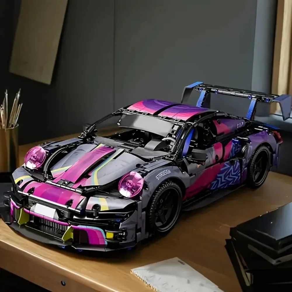 Rennwagen-Bausatz im Maßstab 1:14, DIY-Sportwagenmodell zum Zusammenbauen für Erwachsene und Hobbyfans, fein detailliertes Sammlerstück, Ausstellungsstück für Zuhause, Büro, Schreibtisch, Dekoration,