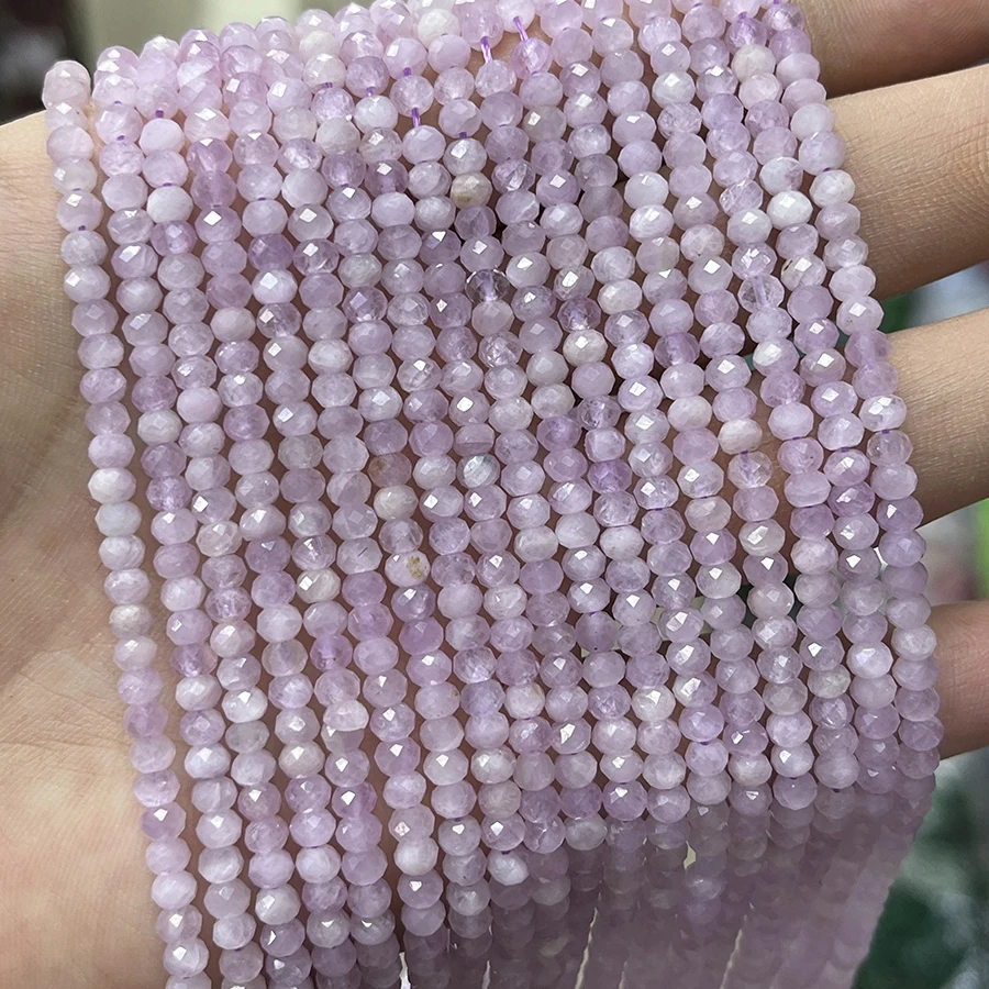 Natural Purple Spodumene Stone Faceted Kunzite Beads Small Section Loose Spacer for Jewelry Making DIY Necklace Bracelet 15''