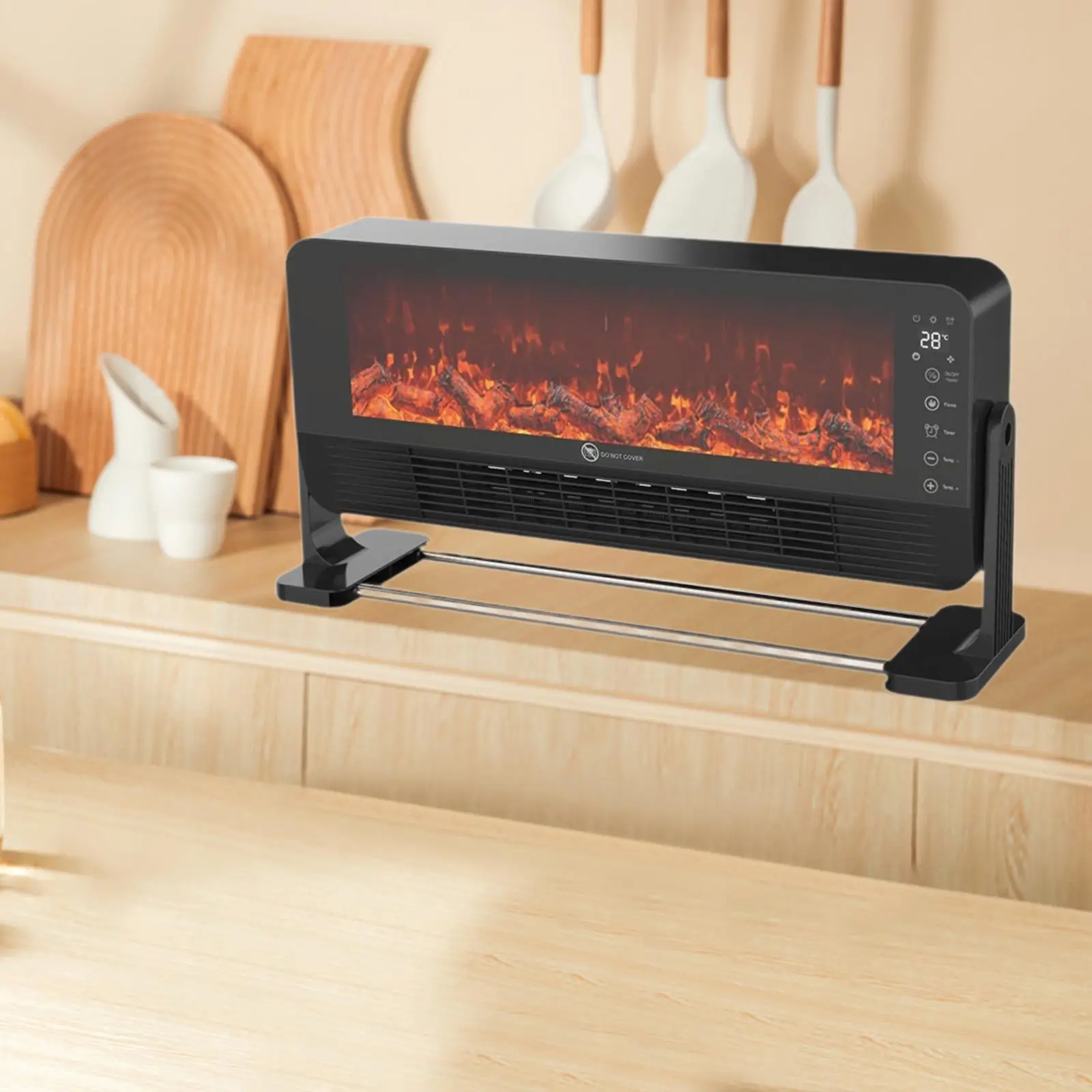 

Electric Fireplace Heater US Plug 2 Levels Adjustable Unique Home Decoration with Realistic Flame Efficient Heating for Dorm