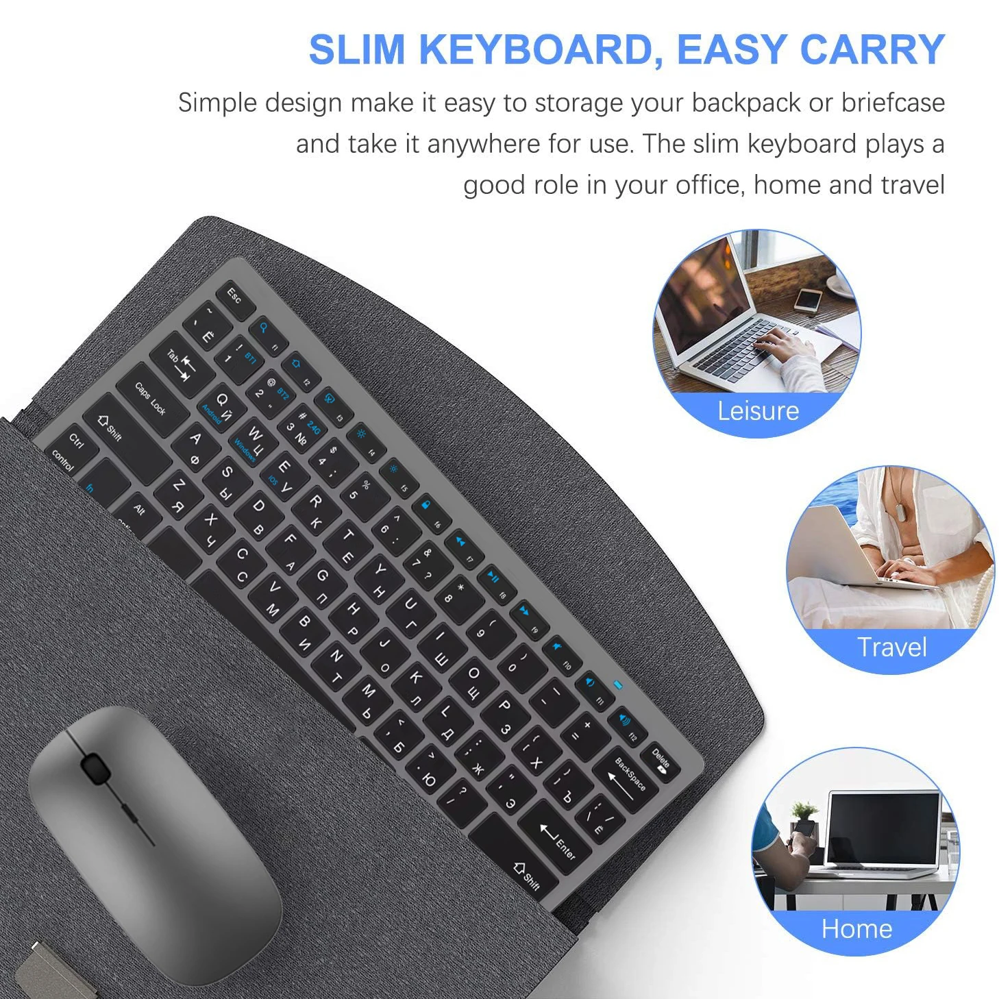 Russian layout Bluetooth & Wireless 2.4G Dual Mode 3 Channel Keyboard and Mouse Ultra Slim for iPad iPhone iOS Android Windows