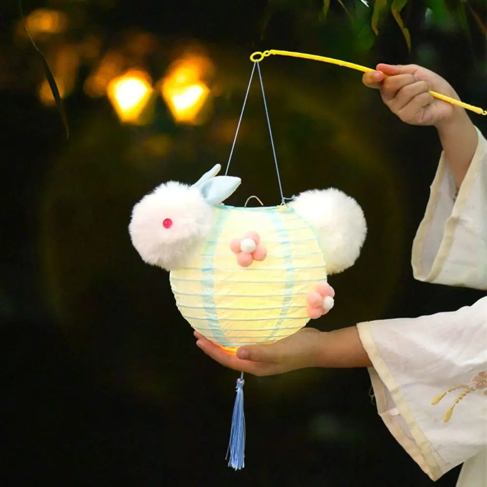Cute Chinese Rabbit Lantern Traditional Blessing LED Lantern Toys Portable Handmade Handheld Paper Lamp Kindergarten