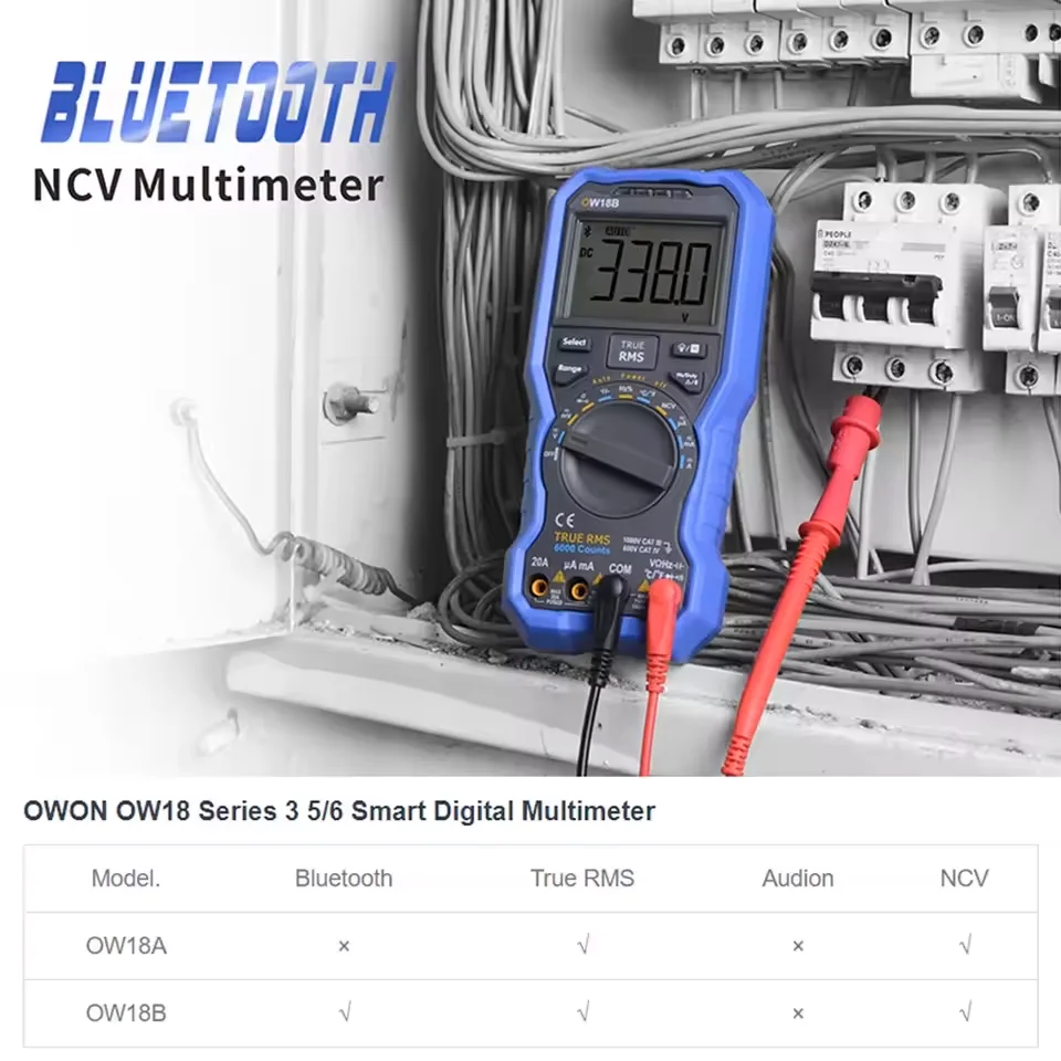 OWON OW18A/B 3.5/6-Digit True RMS Multimeter | Smart DMM with NCV Detection | Thermometer & Flashlight Functions view 2