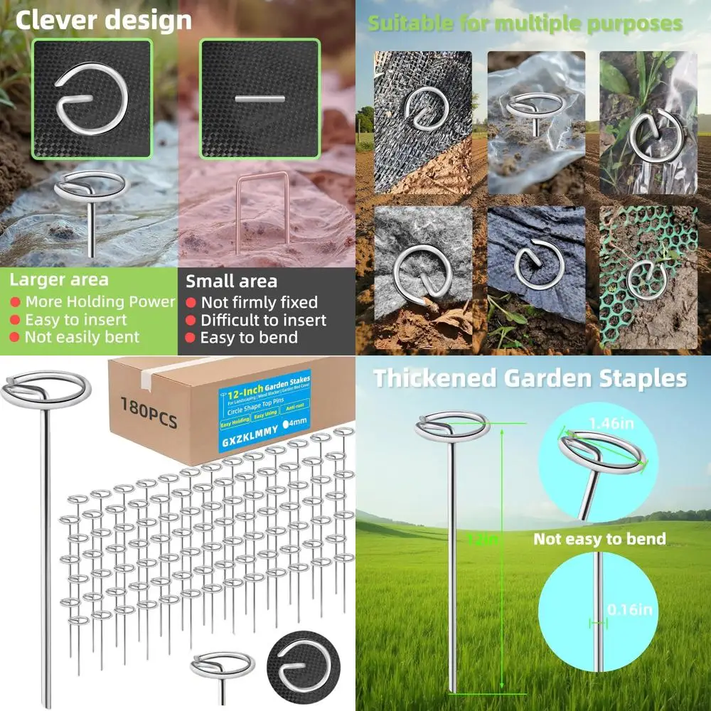 

12 Inch 180Pcs Thick 8 Gauge 0.16 in Circle Top Landscape Fabric Pins Hard Holding,Galvanized Landscape Fabric Stakes, for Tent,