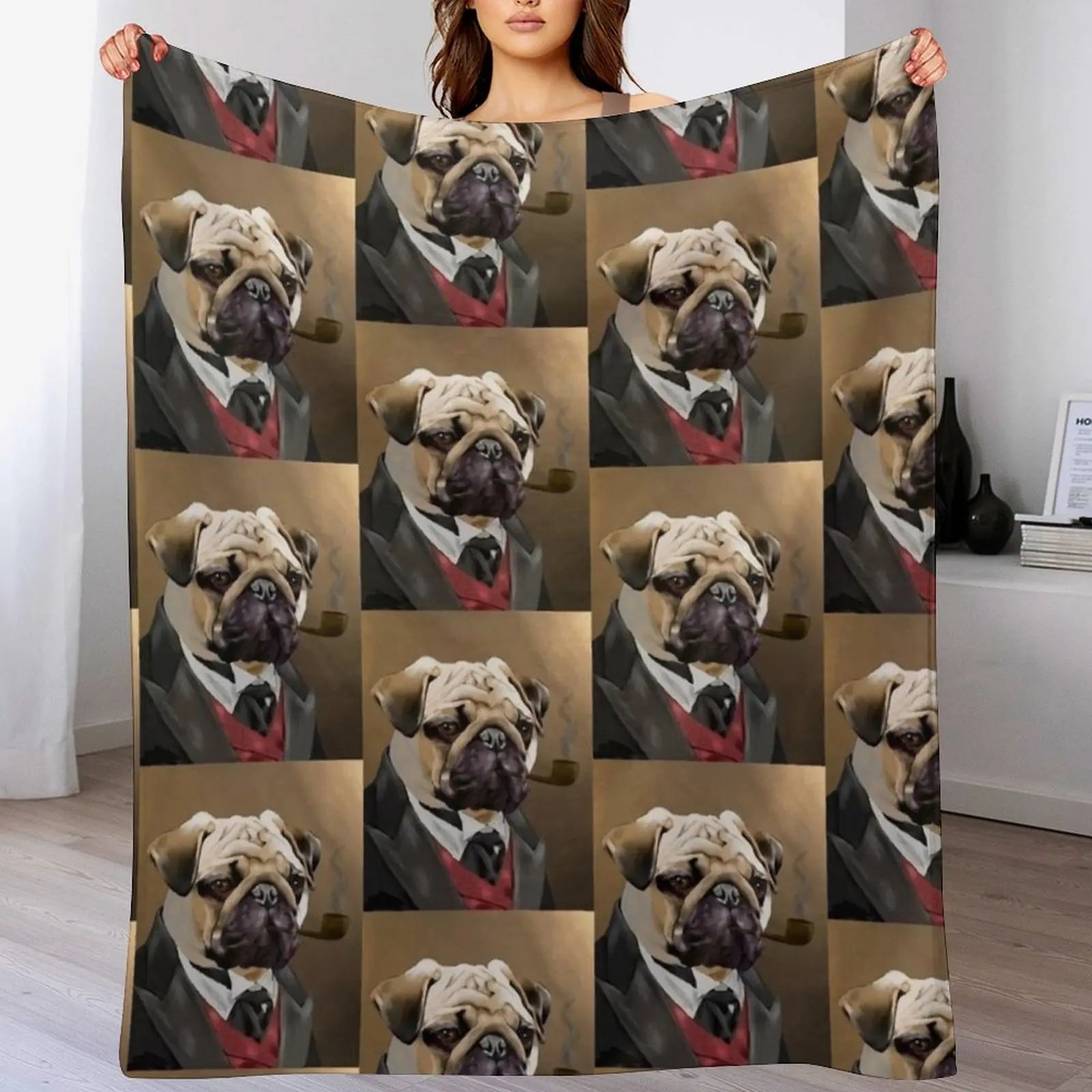 

Pug smoking a pipe Throw Blanket Decorative Beds for sofa Decorative Throw Moving Blankets