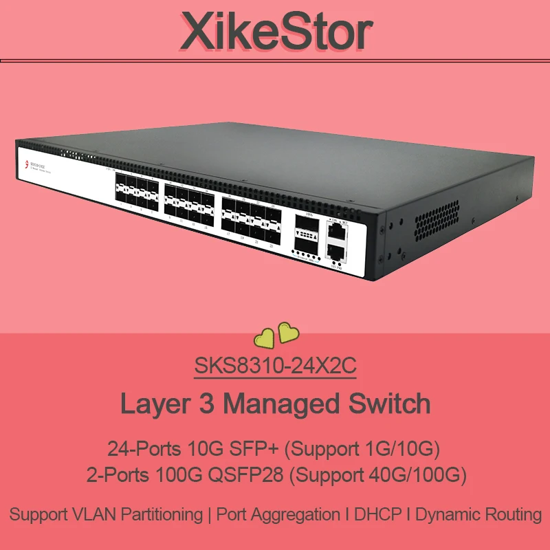 

Управляемый коммутатор XikeStor 100G L3, 24 порта, 10G SFP+, 2 порта, 100G QSFP28, поддержка VLAN, агрегация портов, DHCP, динамическая маршрутизация