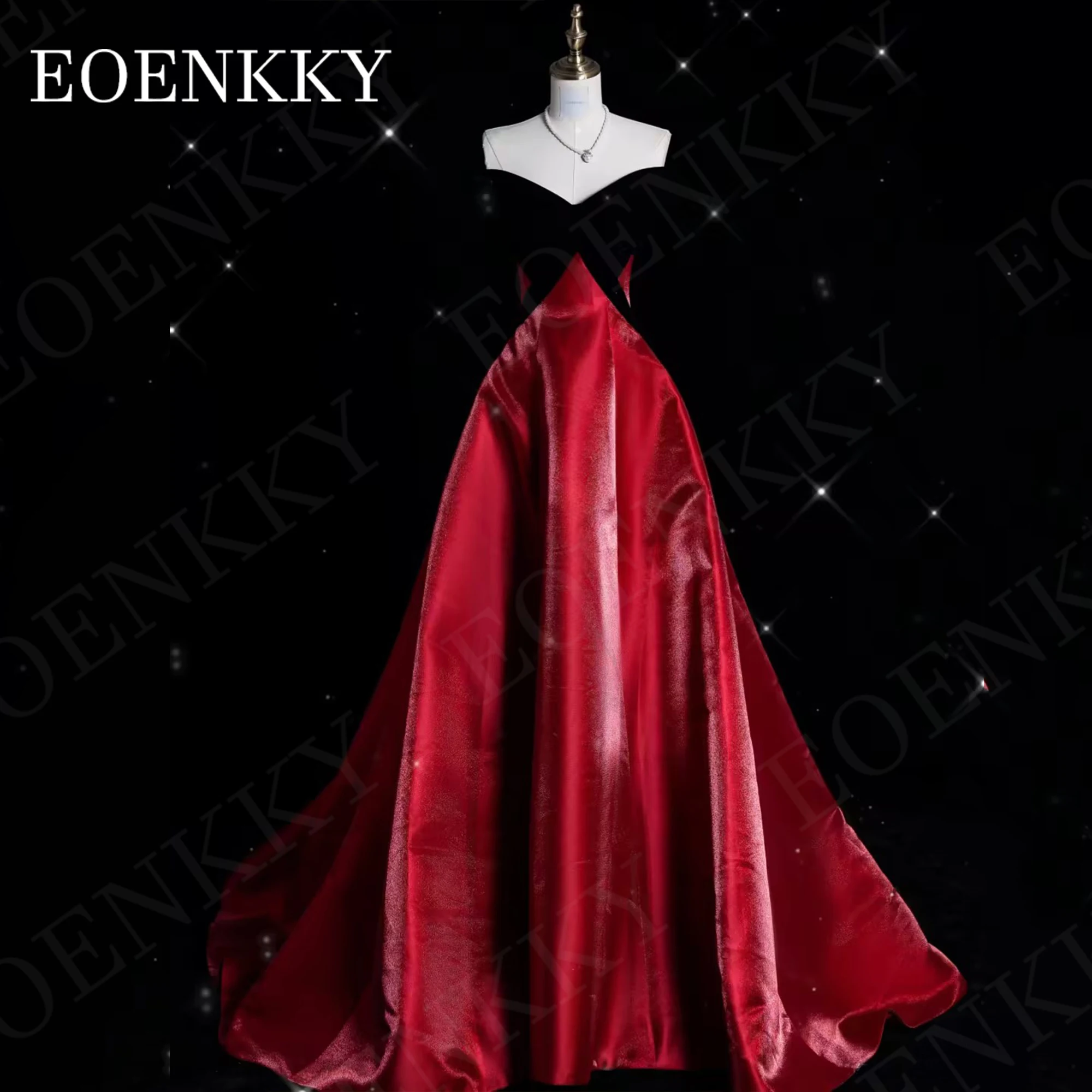 A Line Prom Dresses 2024 Luxury V Neck Bow Princess Satin Strapless Graduation Dress вечернее платье Burgundy Sleeveless Woman