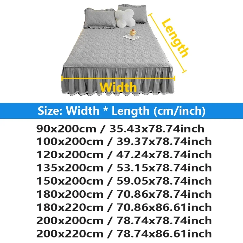 Solid Color Lace Border Bed Skirt Mattress Protector Thickened Anti-slip Queen Double Single Bedspread Full Size (No Pillowcase)