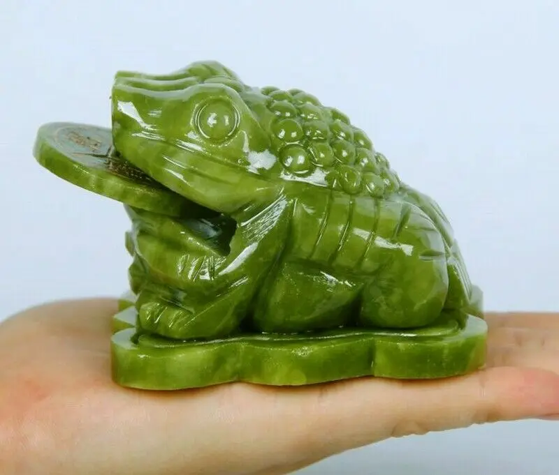 

3 Legged Toad Coins Jade Carved Statue Money Frog Feng Shui Wealth Ingots