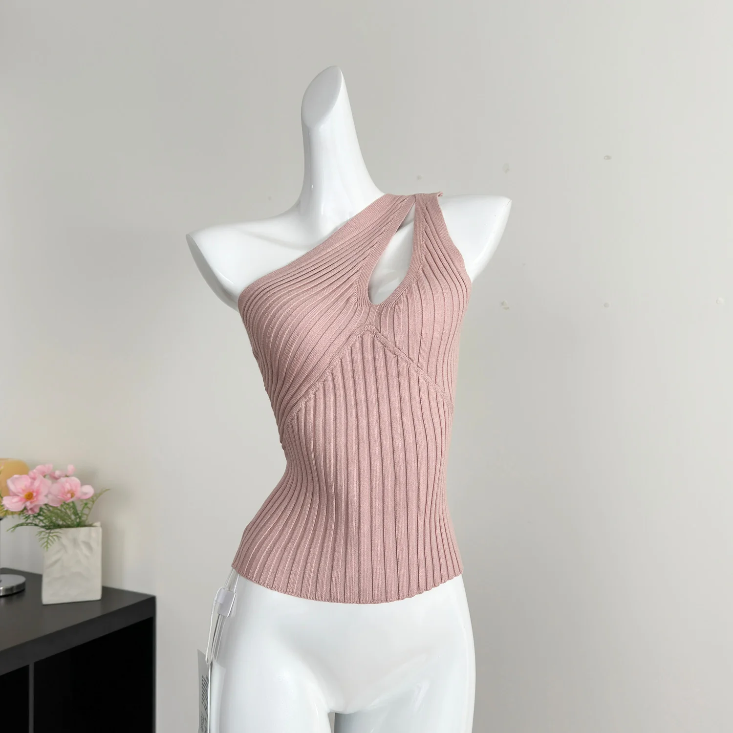 

Vintage basics sleeveless Diagonal collar Blouse Korean Fashion Sexy summer Shirt women clothing