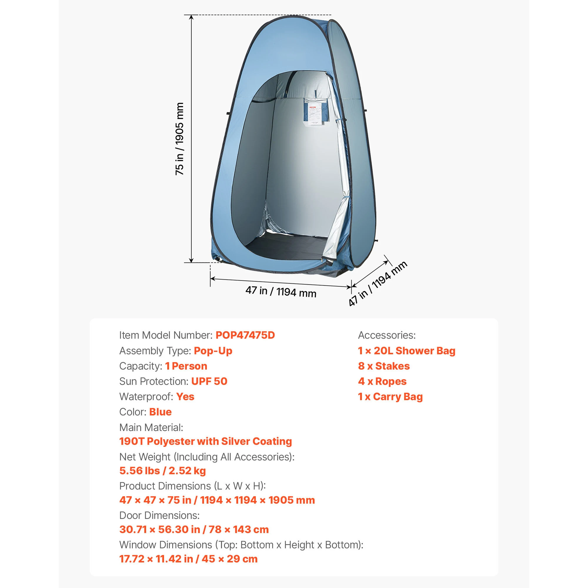 SucceBuy Tienda de Ducha Pop-Up Instantánea Portátil, Tienda de Privacidad/Vestidor con Estacas, Cuerdas y Bolsa de Transporte, Poliéster 190T