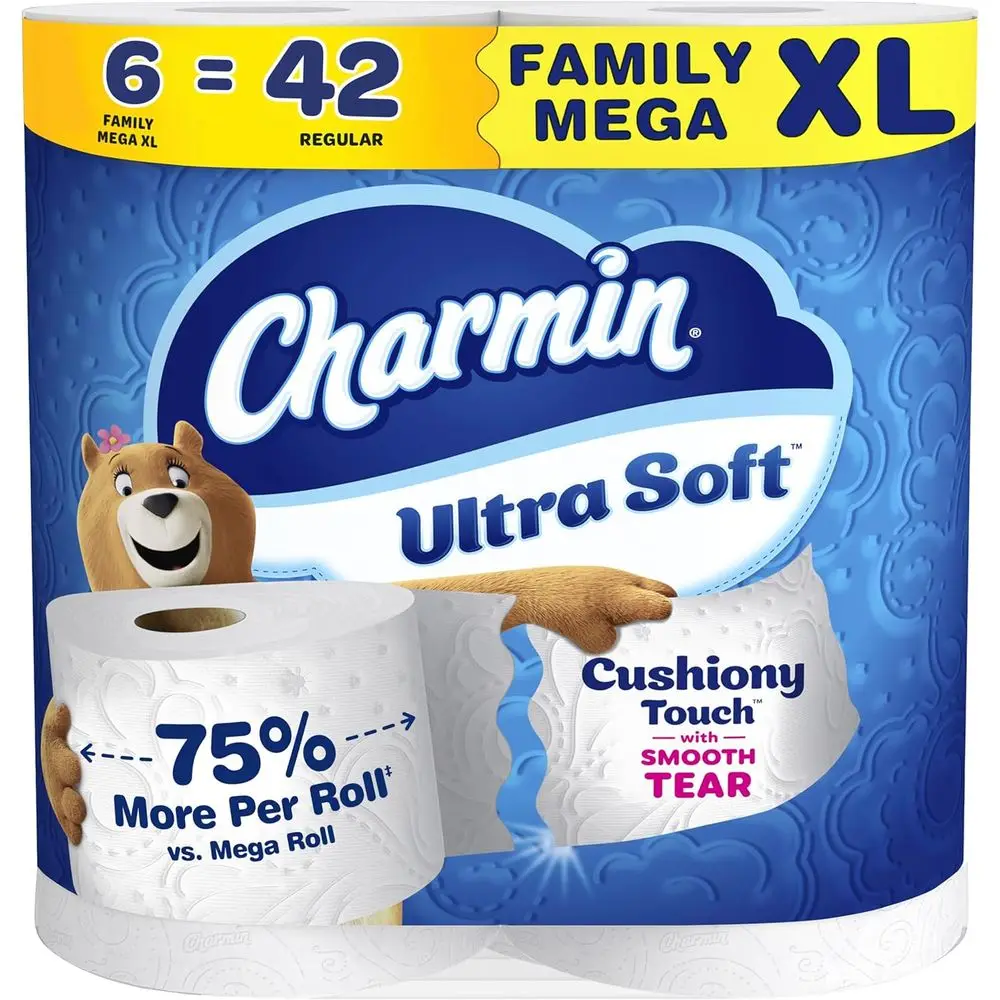 

Роскошная плюшевая мягкая туалетная бумага, 6 больших рулонов, эквивалент 42 стандартным рулонам