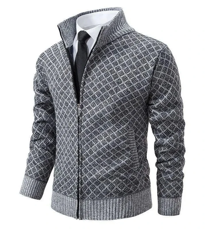 

WinterSeason Thin Material Comfortable Fit Men's Casual Knitted Fleece Lined Thickened Hooded Zipper Sweater Cardigan Outerwear