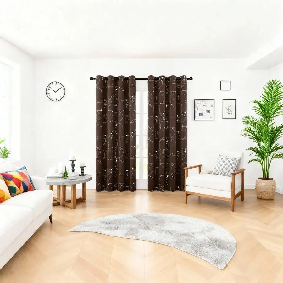 2 Panels Blackout Curtains With Grommet Top Thermal Insulated Circle And Dots Pattern For Living Room Bedroom