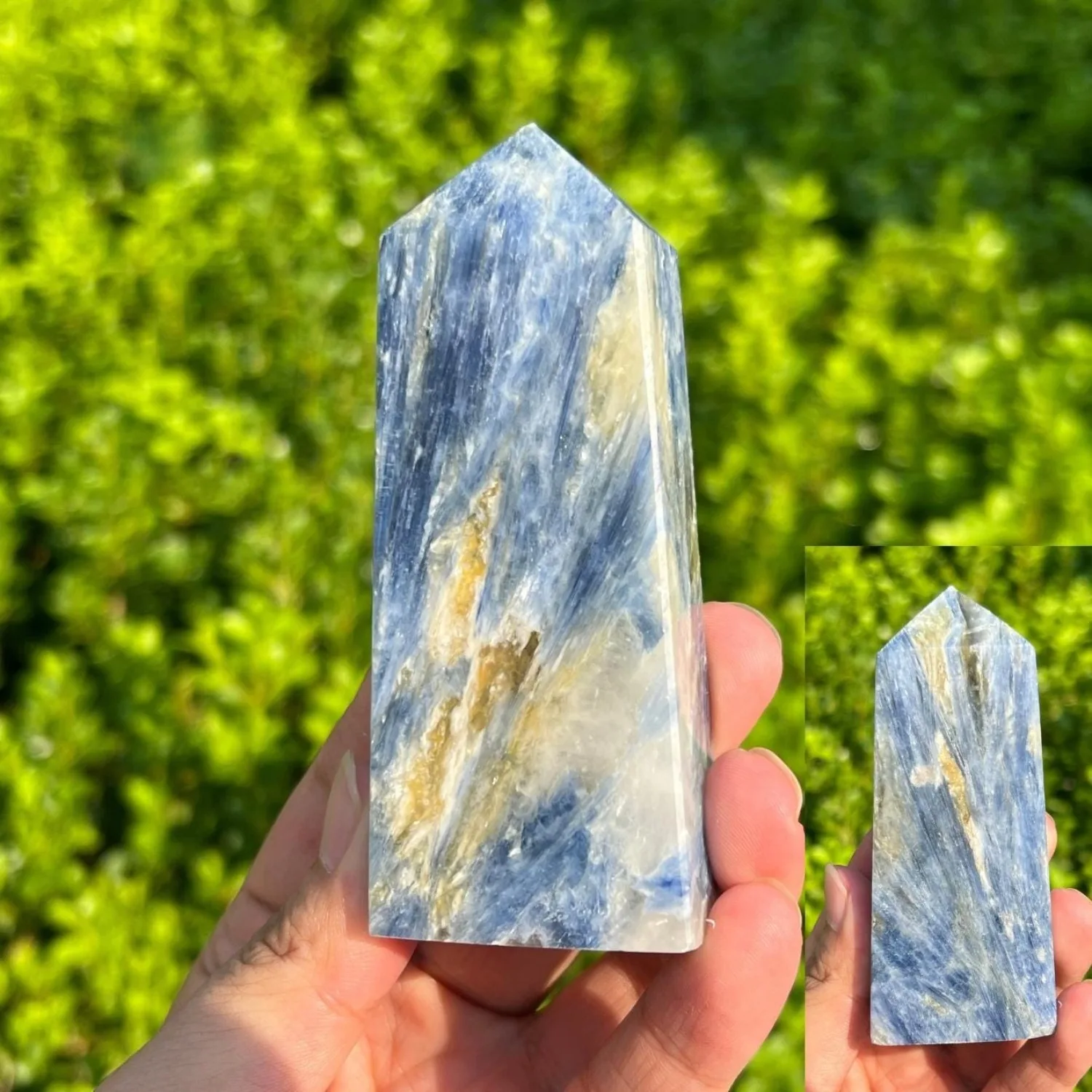 1pc Blue Kyanite Crystal Four-Sided Tower - Bohemian Style Crystal Wand Obelisk - High-Quality Home Decor