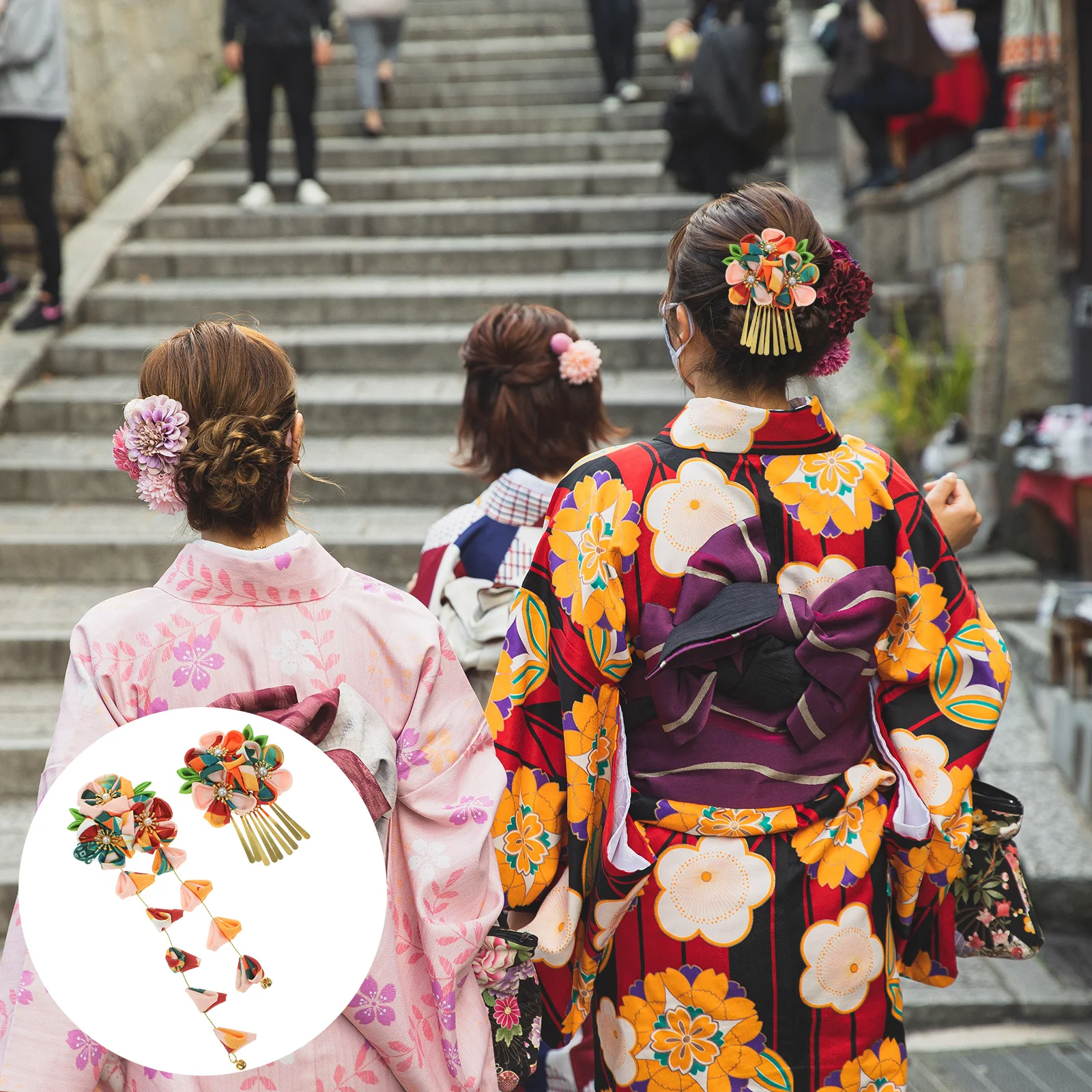 

2Pcs Floral Headband Japanese Style Fabric Floral Hair Clip Fashion Headwear for Women Girls Exquisite Hair Accessories Yellow