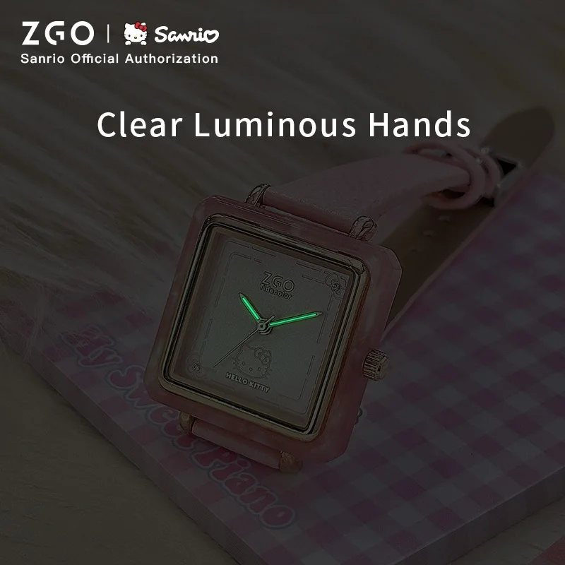 ZGO Sanrio HelloKitty Senhoras Relógio Elegante Retro Relógio de Quartzo Minimalista Bonito Relógio Feminino À Prova D 'Água 2193