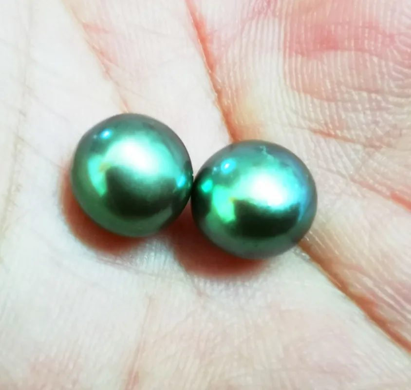 Pair of 11-12mm Green Loose Pearls Undrilled Sea Beads Fine Earring Pendants DIY Making Accessories Fashion Jewelry for Women