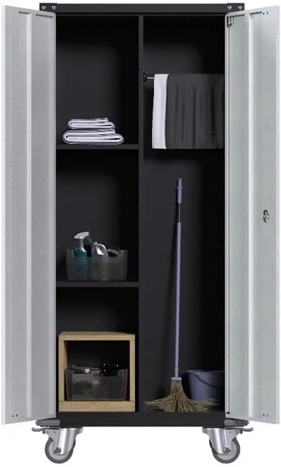 

Metal Broom Storage Cabinet With Rod.Cleaning Tool Storage Cabinet