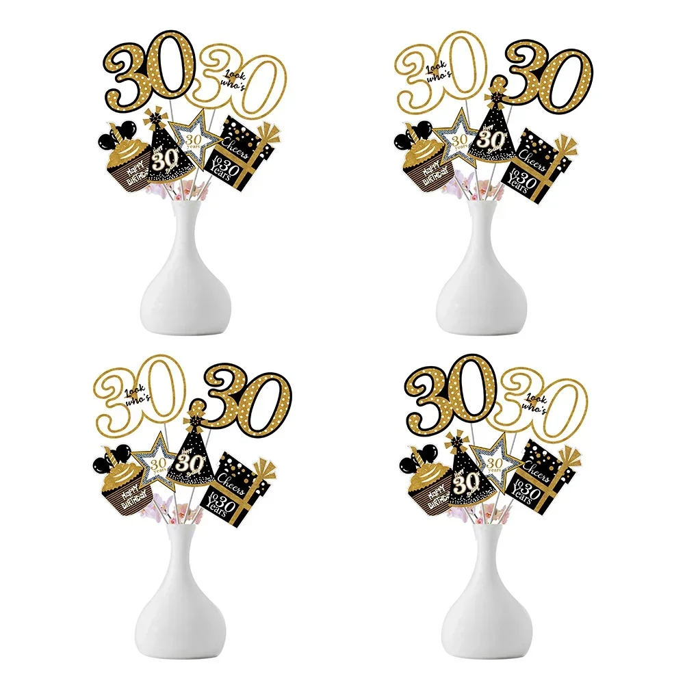 24Pcs Happy Birthday Cheers To 30 40 50 60 Centerpiece Sticks Table Toppers for 30th 40th 50th 60th Birthday Party Decoration