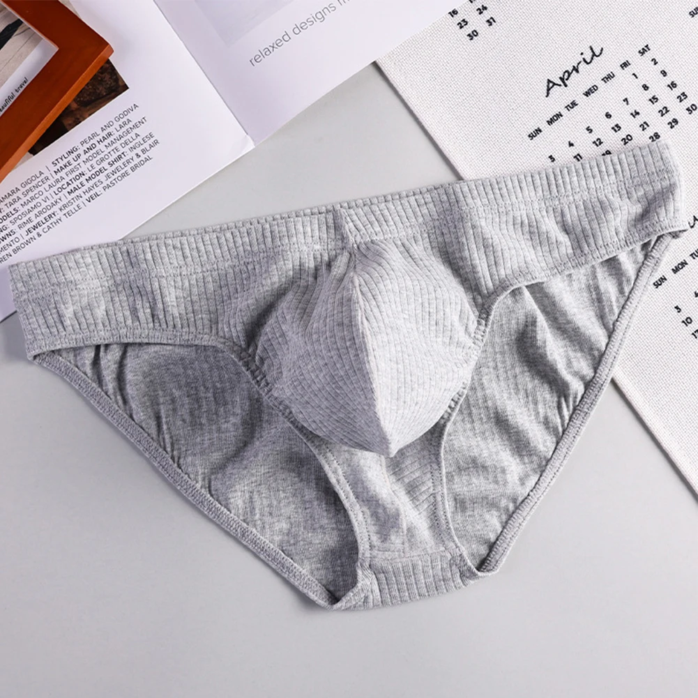1pc Sexy Mens Underwear Threaded Cotton Briefs Sexy U Shape Pouch Low-Waist Breathable Underpants Sports U Convex Briefs