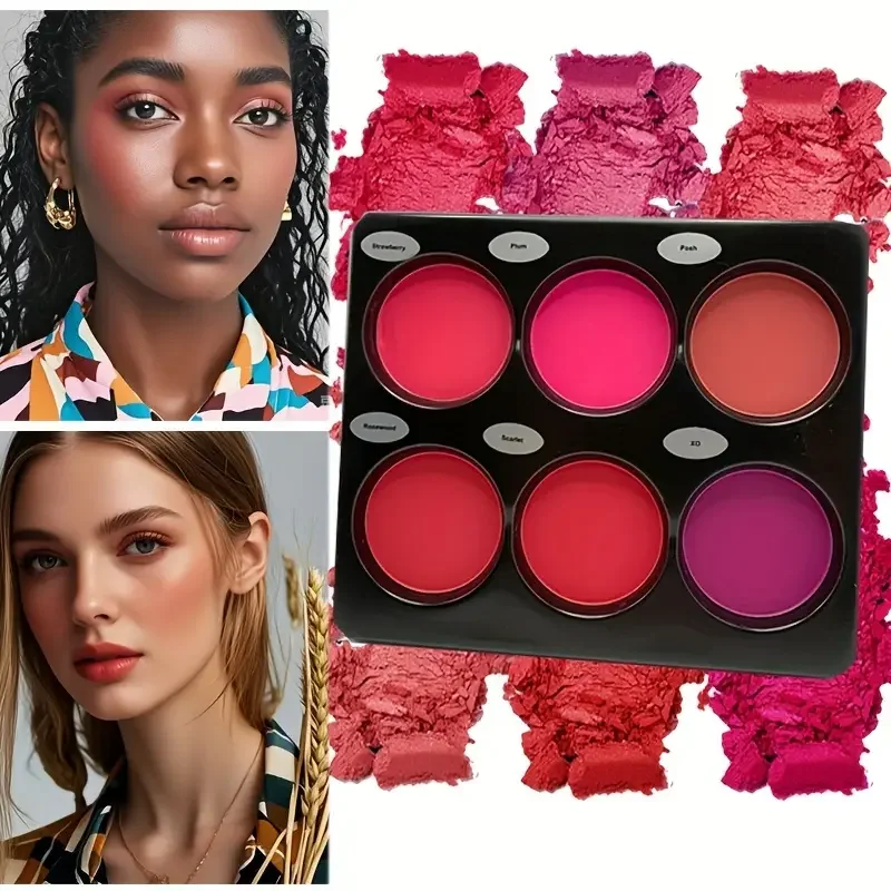 Paleta de blush de 6 cores grande contorno natural maquiagem paleta de sombra de olho fosco blush paleta de beleza, corretivo de longa duração