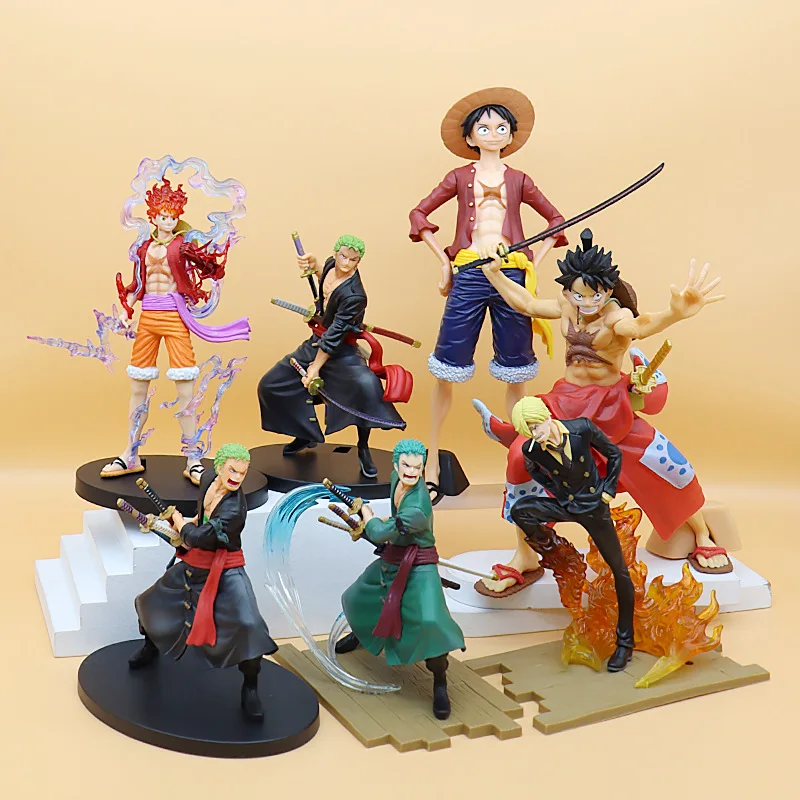 Anime One Piece Luffy Roronoa Zoro Kimono Battle Version Cartoon Action Figures Model Ornaments Tide Play Holiday Toys Gifts