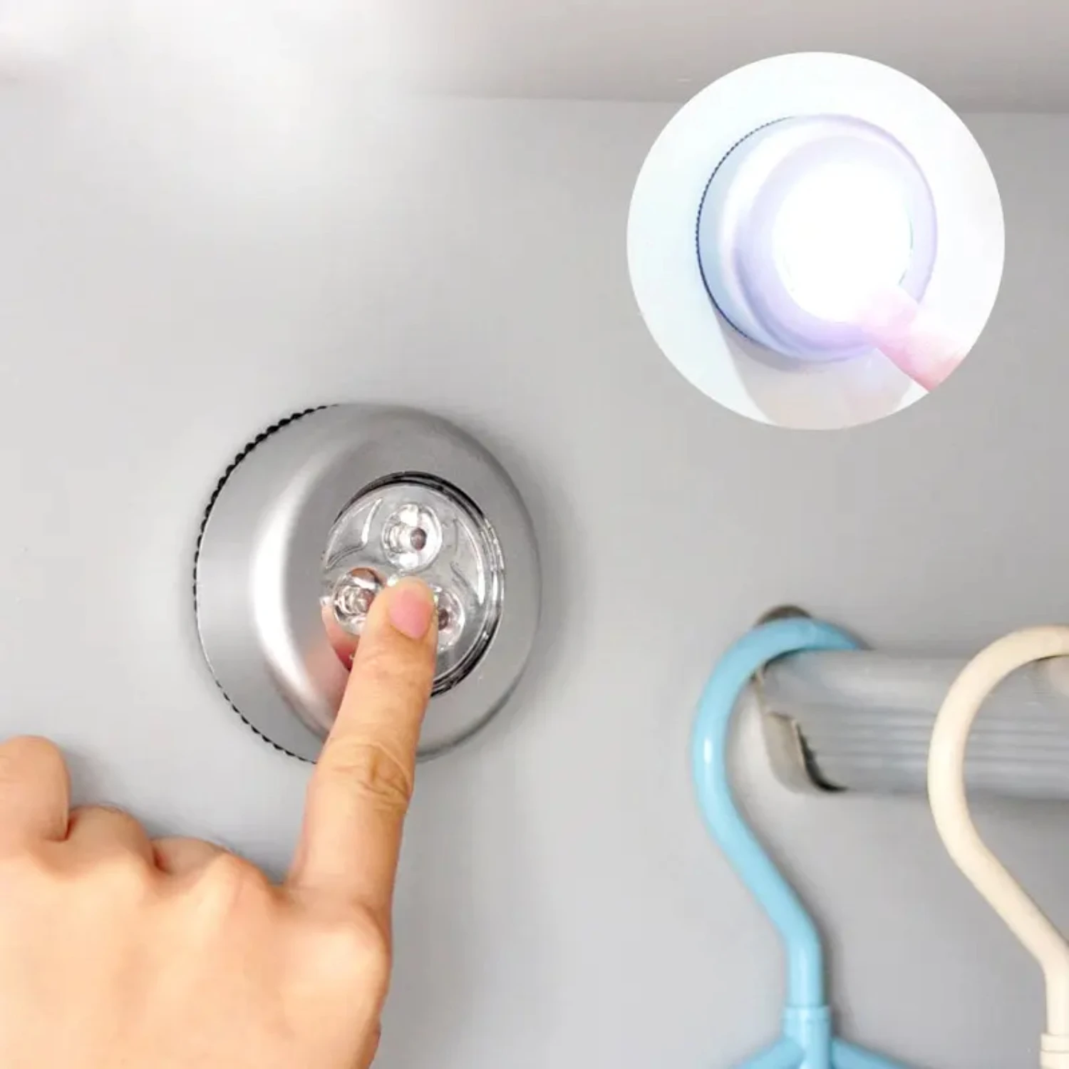 Portable, Creative, and Efficient Set of 2 Round LED Hand-Pressing Night Lights for Car, Small Bedside Lamp, Wardrobe, and Readi