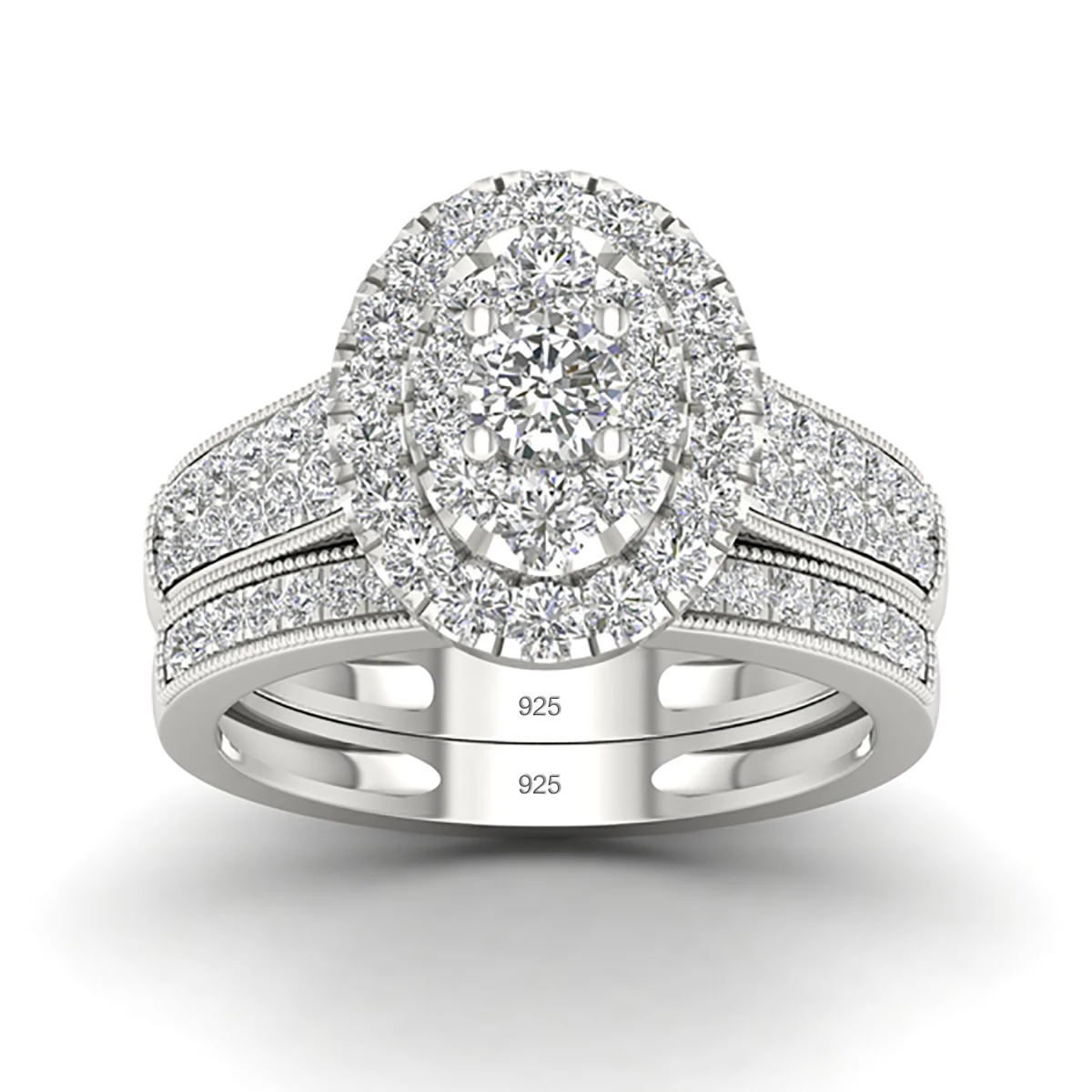 Luxury Fancy Engagement Moissanite Rings 2 Piece Solid Sterling Silver 925 Wedding Jewelry For Woman Diamond Girl Gift Certified