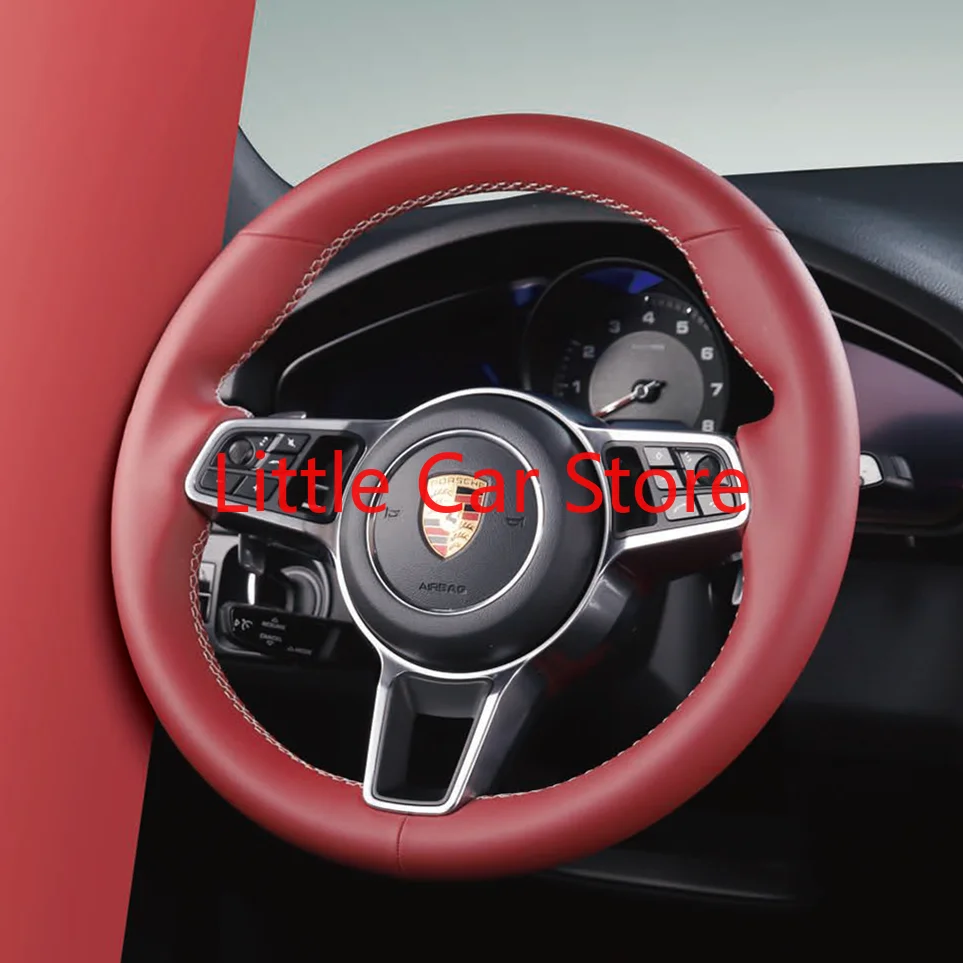 

For Porsche Cayenne Coupe Cayman Macan Panamera 718 DIY Hand Sewn Steering Wheel Handle Cover Customized Red Leather