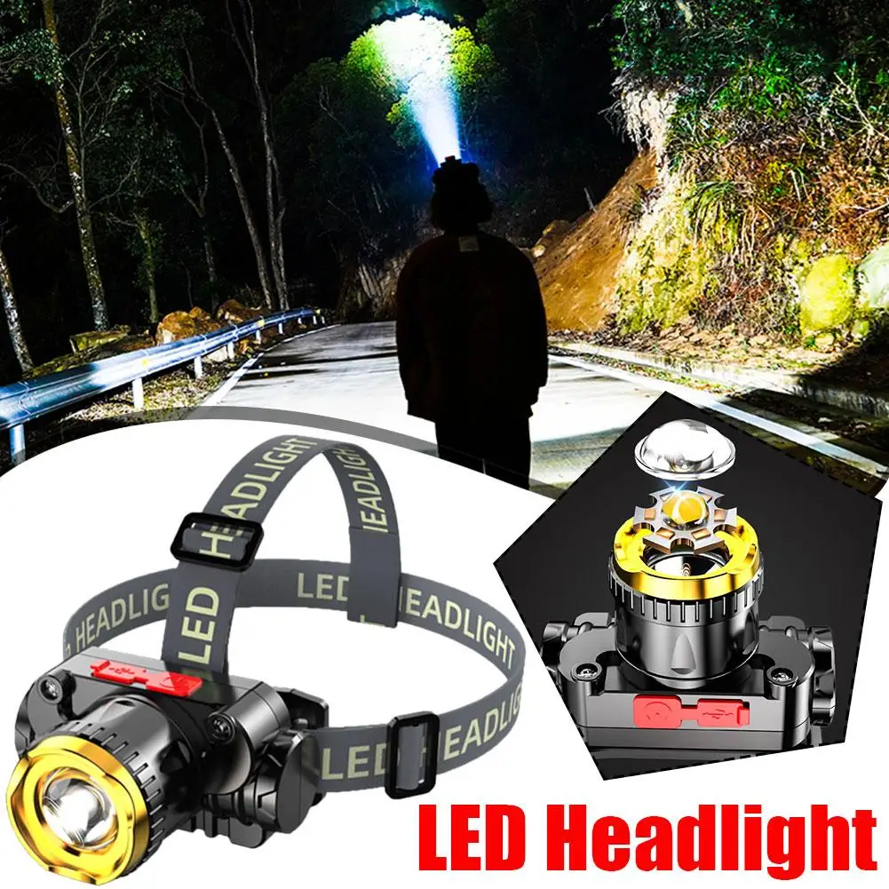 

LED Headlights With Strong Light Rechargeable Zoom Telephoto Is Headworn Night Miner's Fishing Lamp Bright Super Flashlight O6D7