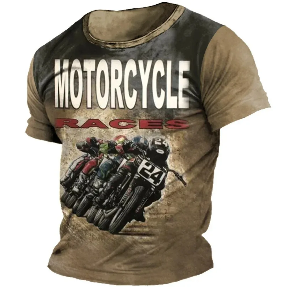 Vintage Motorcycle T Shirts For Men 3d Print Racing Loose Short Sleeve Tees Top Streetwear Summer Men\'s Breathable T-Shirt Biker