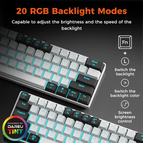 Imagen 2 del producto DAREU EK861S Teclado mecánico con cable RGB 61 teclas interruptores rojos teclas ABS vuelco de tecla N con pies magnéticos