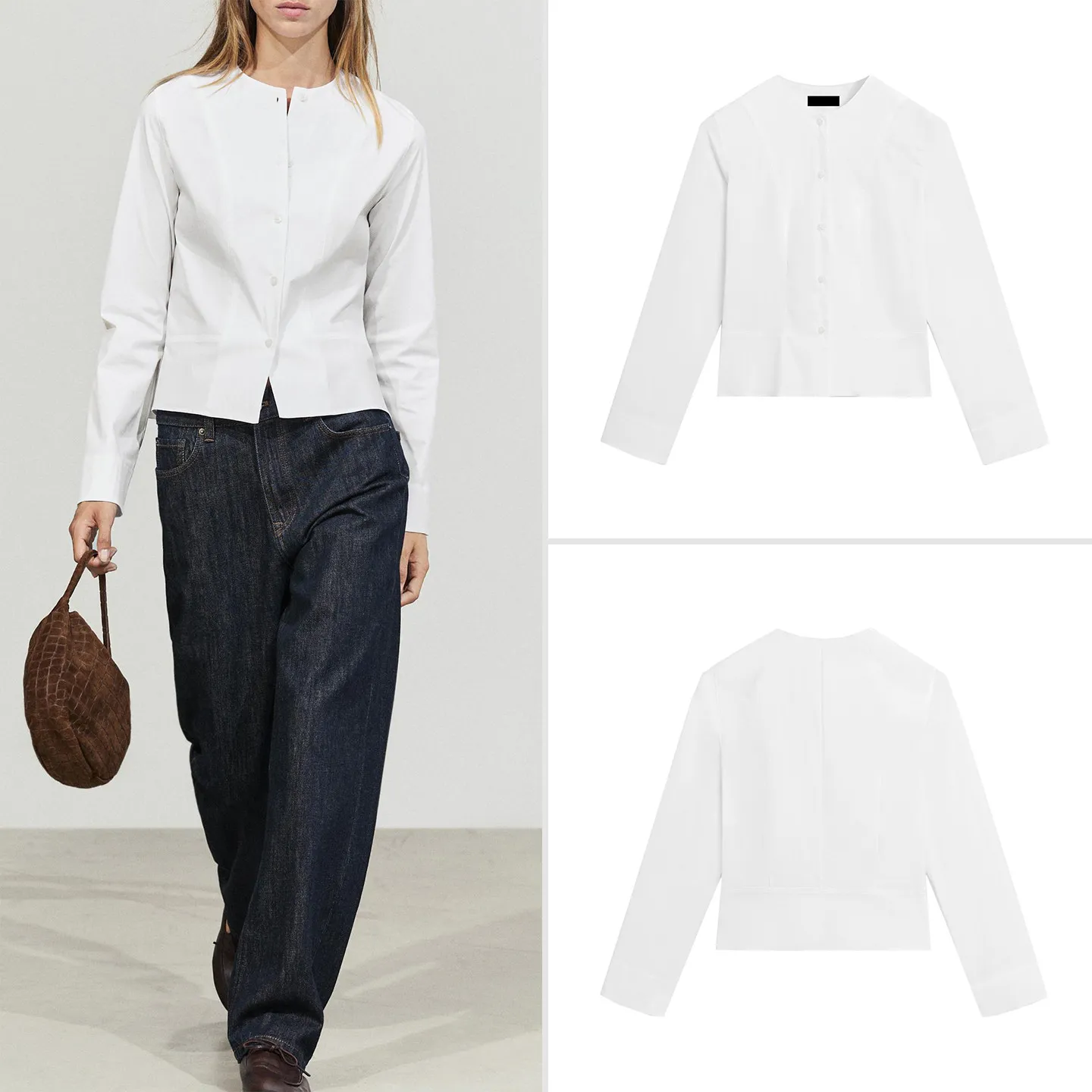 Women's Slim Fit Short Shirt Collarless Autumn Fashion Casual Style Button Closure Chinese Brand Zadata Regular Length Outerwear