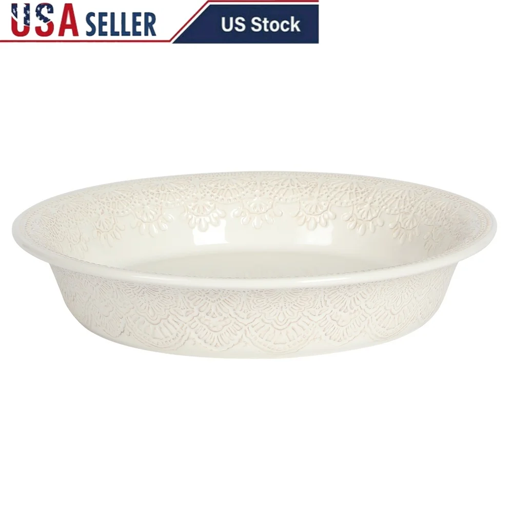 

Vintage Lace 10 Inch Stoneware Pie Pan Microwave Oven Safe Bakeware Pies Quiches Durable Kitchen Essential