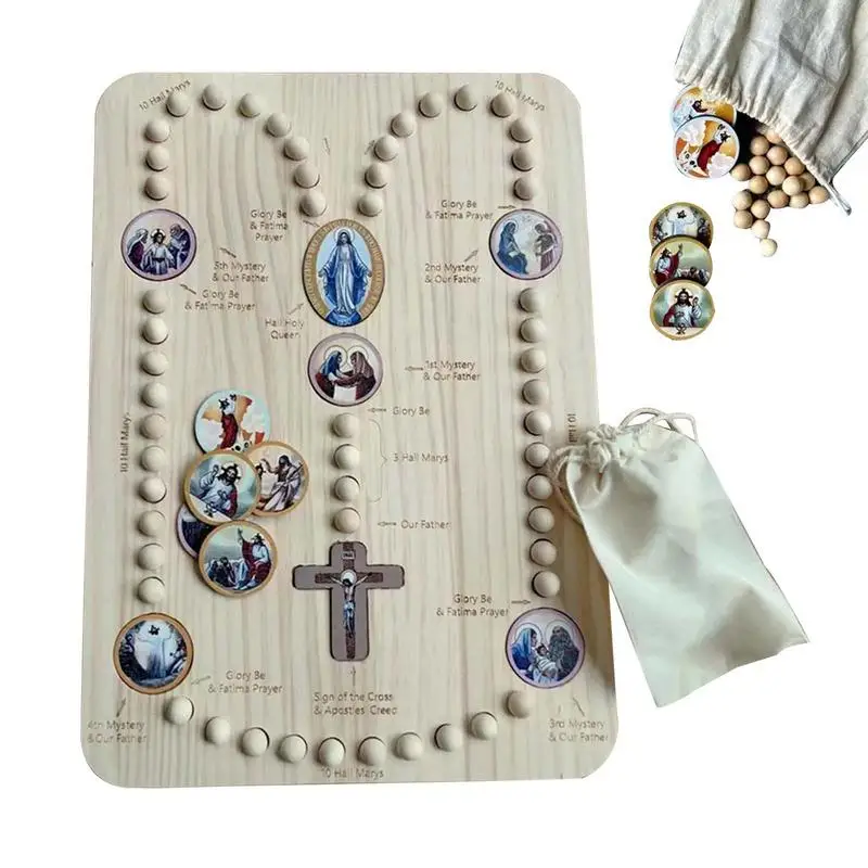 Wooden Rosary Board Montessori Inspired For Family Prayer Creative Art Puzzle Wood Chuck Cognitive Bead Toys for Adults Kids