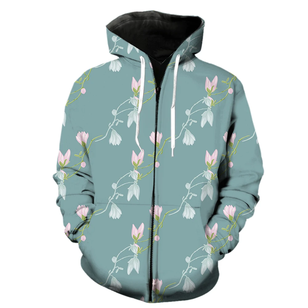 Flowers Magnolia Men's Zipper Hoodie Tops With Hood Jackets 2022 Hot Sale Casual 3D Printed Oversized Funny Harajuku Sweatshirts